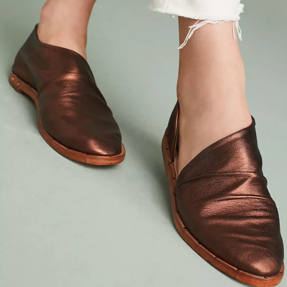 beek Anthropologie Metallic Leather Egret Bronze Leather Slip-On Booties 7